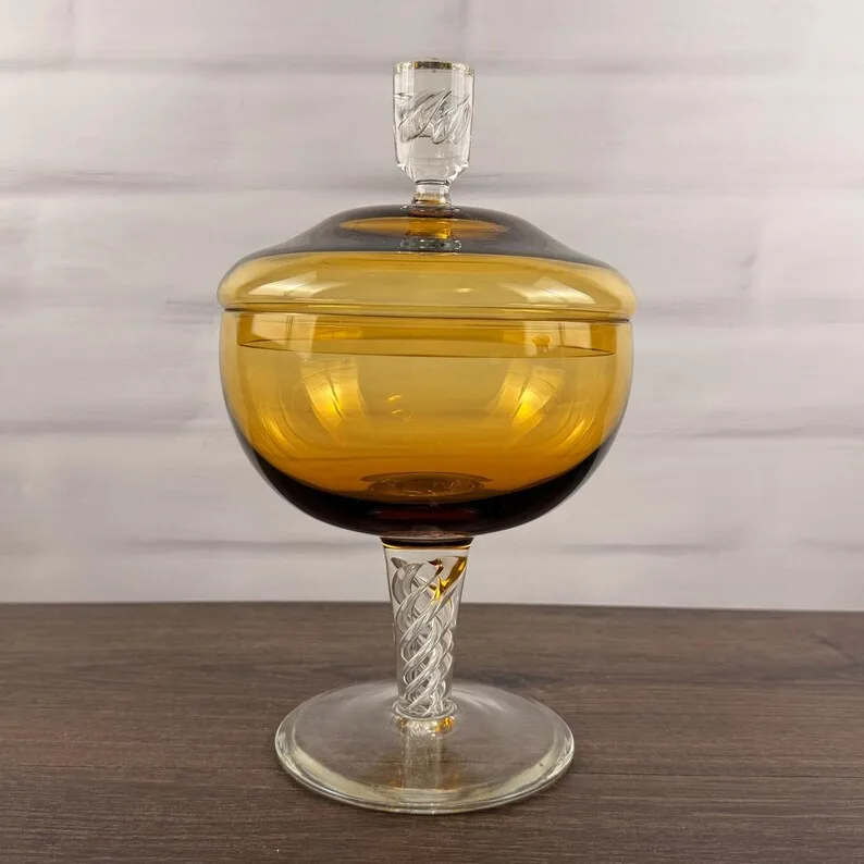 Amber Air-Twist Covered Compote